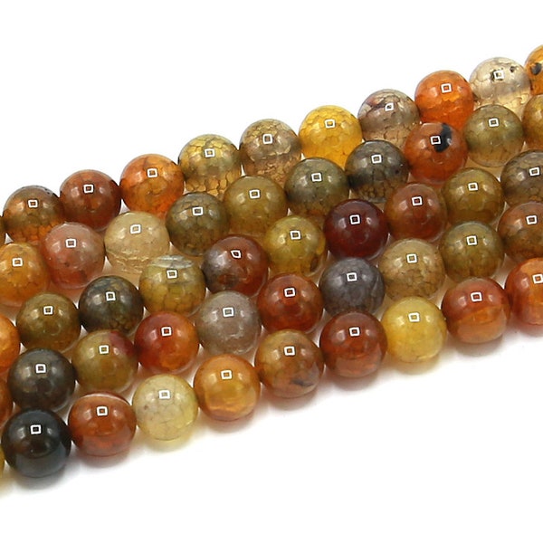 Natural Yellow Orange Dragon Vein Agate Gemstone Round Beads | Grade A | Sold by 15 Inch Full Strand | Size 4mm 6mm 8mm 10mm