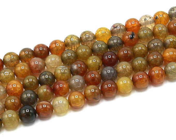 Natural Yellow Orange Dragon Vein Agate Gemstone Round Beads | Grade A | Sold by 15 Inch Full Strand | Size 4mm 6mm 8mm 10mm