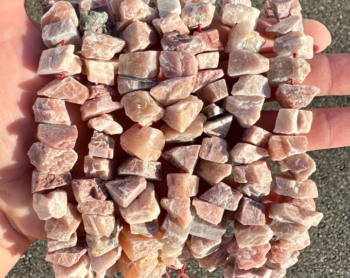 Raw Sunstone Nugget Beads: 5-10mm Drilled Gemstone, 7 Inch Strand