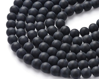 Natural Matte Black Agate Gemstone Round Beads | Sold by 15 Inch Strand | Size 4mm 6mm 8mm 10mm 12mm