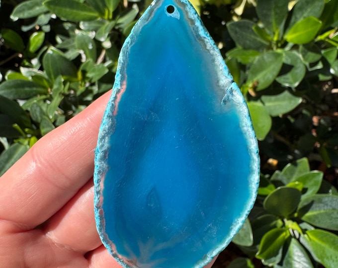 Blue Striped Agate Freeform Slab Gemstone Pendant Focal Bead Size 60-80mm