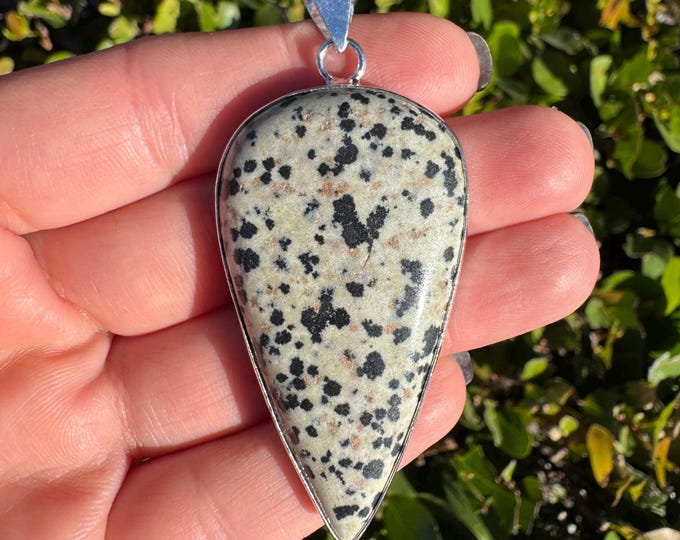 Natural Dalmatian Jasper 925 Sterling Silver Pendant Focal Bead Size 2 3/4 Inch