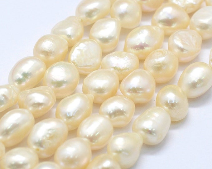 Natural Beige Color Pearl Beads | Grade A | Cultured Freshwater Pearls | Sold by 15 Inch Strand | Size 9~13x9~10x6.5~10mm | Hole 0.2mm