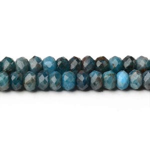 Grade AAA Natural Blue Apatite Gemstone Faceted Rondelle Beads | Sold by 15 Inch Strand | Size 4x6mm
