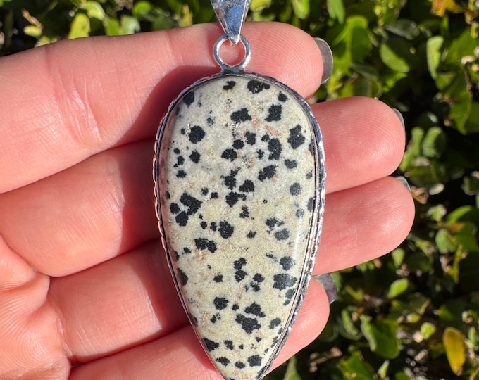 Natural Dalmatian Jasper 925 Sterling Silver Pendant Focal Bead Size 2 1/2 Inch