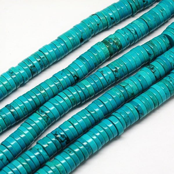 Turquoise Heishi Beads | Natural Gemstone Loose Beads | Sold by 15 Inch Strand | Size 10x3mm | Hole 1mm