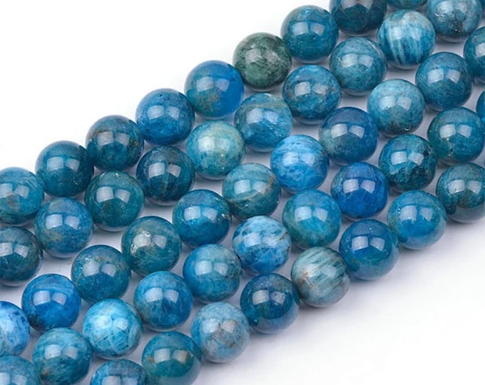 Grade A Natural Blue Apatite Gemstone Round Beads | Sold by 15 Inch Strand | Size 4mm 6mm 8mm 10mm 12mm