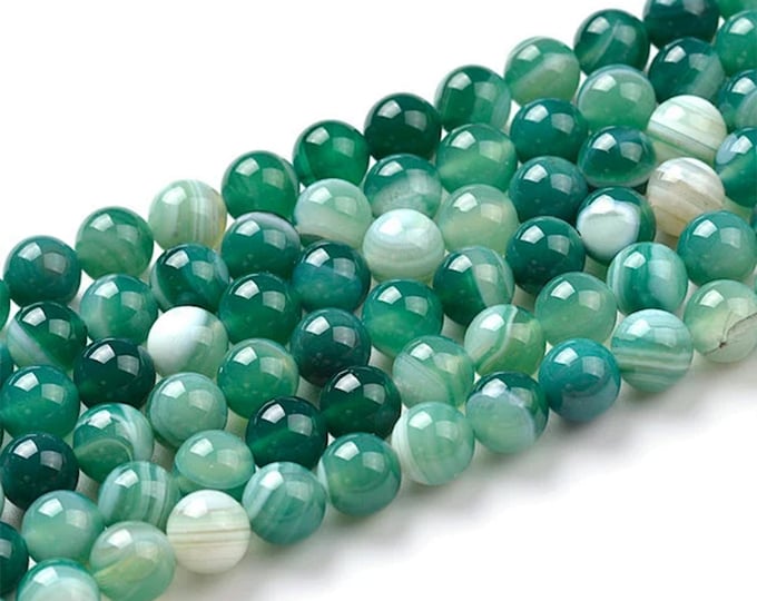 AA Grade Natural Teal Green Striped Agate Gemstone Round Beads | Sold by 15 Inch Strand | Size 6mm 8mm