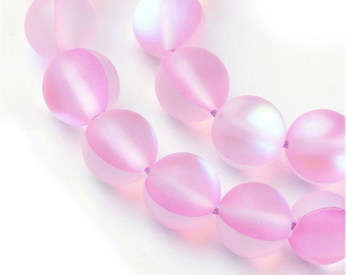 Matte Pink Mystic Aura Quartz Round Beads | Grade AAA | Sold by 15 Inch Strand | Size 6mm 8mm 10mm