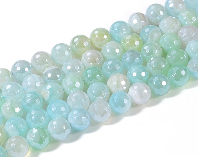 AA Grade Natural Light Blue Agate Gemstone Plated Faceted Round Beads | Sold by 15 inch Strand | Size 6mm 8mm 10mm