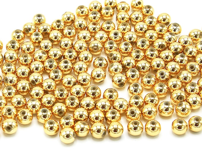 Spacer Beads | Gold Color Plated | Round Acrylic Loose Beads | Sold by Lot 100 Pcs | Size 8mm