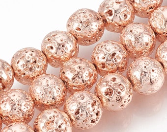 Rose Gold Lava Beads: Round Gemstone Strand (15 Inch)