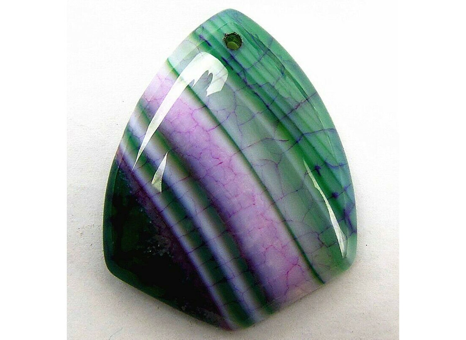 Green Dragon Veins Agate Shield Gemstone Pendant Focal Bead 47x37x8mm