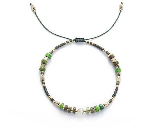 Handmade Adjustable Impression Jasper Wheel, Prehnite and Miyuki Seed Beads Bracelet