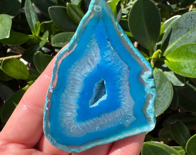Blue Striped Agate Freeform Slab Gemstone Pendant Focal Bead Size 60-80mm