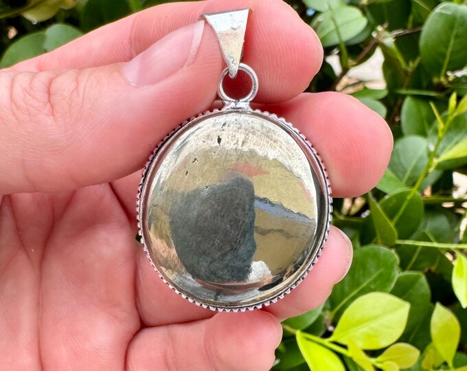 Natural Pyrite Gemstone 925 Silver Bezel Teardrop Pendant Focal Bead Size 1.5 Inch
