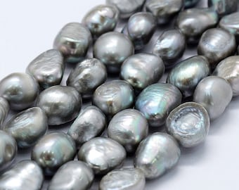Natural Gray Color Pearl Beads | Grade A | Cultured Freshwater Pearls | Sold by 14 Inch Strand | Size 9~13x9~10x6.5~10mm | Hole 0.2mm
