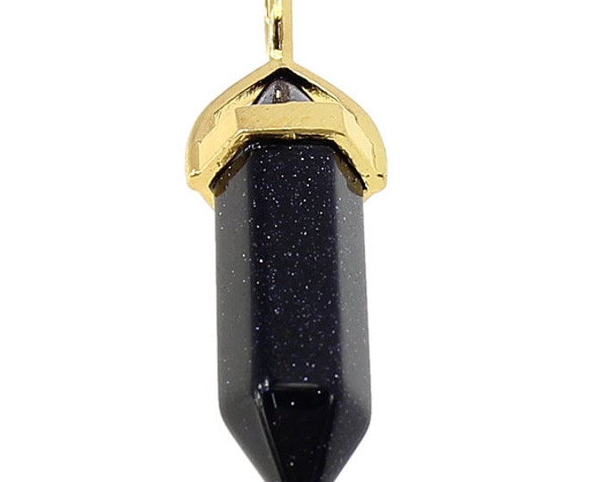 ONE Blue Goldstone Faceted Bullet Pendant | Gold Color Zinc Alloy Bail | Size 36-40x12mm