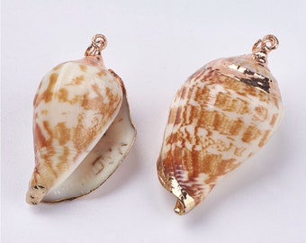 Natural Sea Shell Pendant | 18K Gold Plated Conch Shell | Sold Individually | Size 36~46x19~25x15~20mm