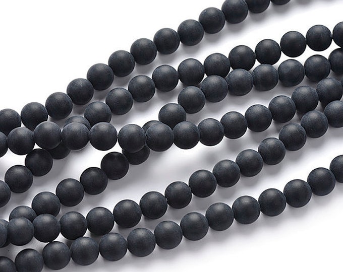 Agate Beads | Matte Black | Round Natural Gemstone Loose Beads | Sold by 15 Inch Strand | Size 4mm 6mm 8mm 10mm 12mm