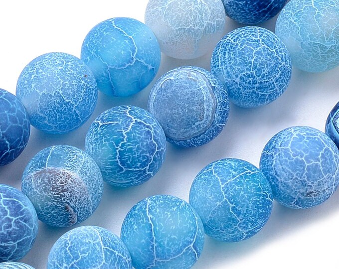 Matte Blue Effloresce Agate Gemstone Round Beads | Grade A | Sold by 15 Inch Strand | Size 8mm