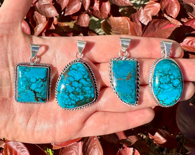 Natural Blue Turquoise Gemstone Pendants | 925 Silver Plated | Size 1-1.5 Inches