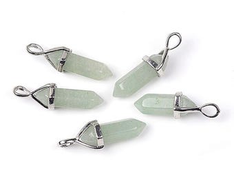 ONE Natural Green Aventurine Gemstone Faceted Bullet Pendant | Silver Color Zinc Alloy Bail | Size 36-40x12mm