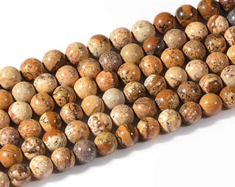 Grade A Natural Picture Jasper Gemstone Round Beads | Sold by 15 Inch Strand | Size 4mm 6mm 8mm 10mm 12mm