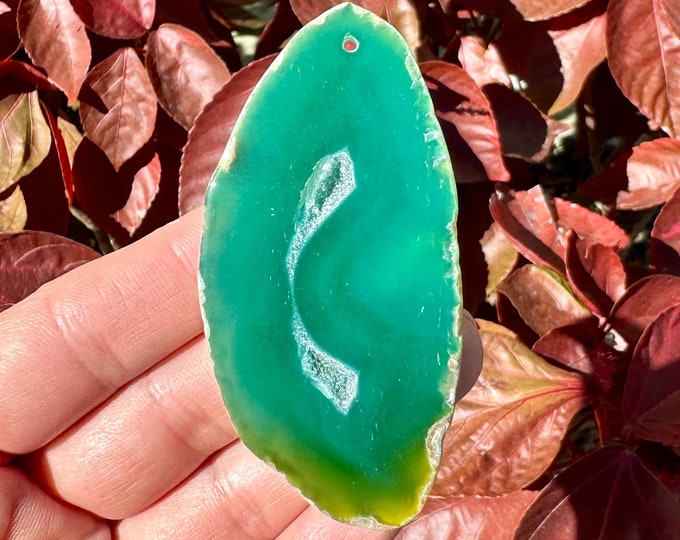 Green Striped Agate Gemstone Freeform Plate Slab Pendant Focal Bead Size 40-60mm