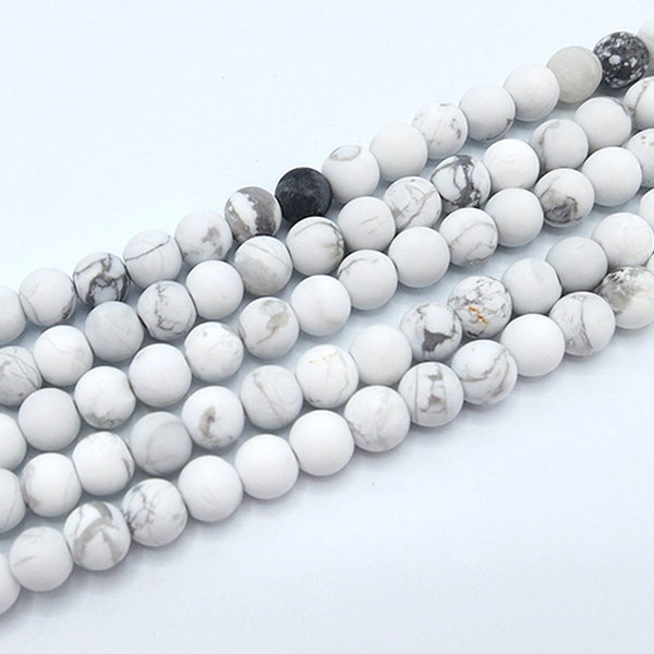 Howlite Beads | Matte White | Round Natural Gemstone Beads | Sold by 15 Inch Strand | Size 4mm 6mm 8mm 10mm
