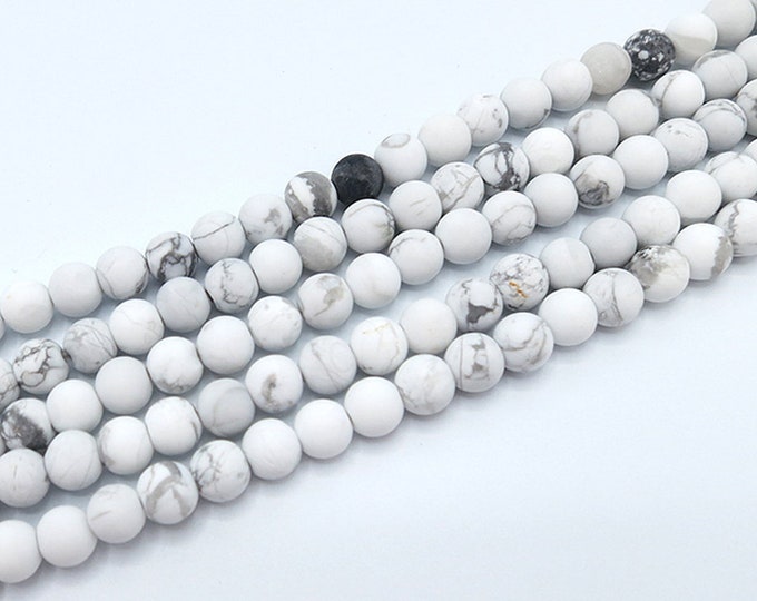 Howlite Beads | Matte White | Round Natural Gemstone Beads | Sold by 15 Inch Strand | Size 4mm 6mm 8mm 10mm