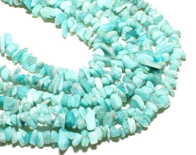 A Grade Natural Blue Amazonite Gemstone Chips Beads | Sold by 32 Inch Strand | Size 5~8mm | Hole 0.5mm