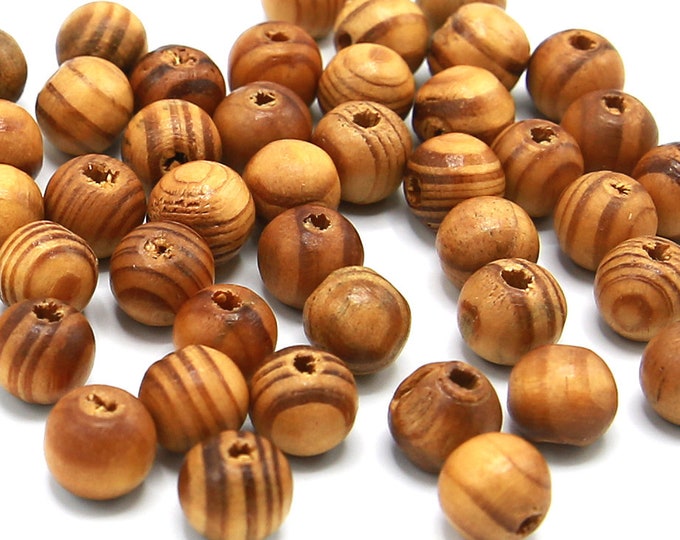 Natural Wood Beads | Tiger Grain Beads | Round Mala Prayer Wooden Beads | Sold by Lot 200 Pcs | Size 6mm 8mm 10mm | Hole 1mm