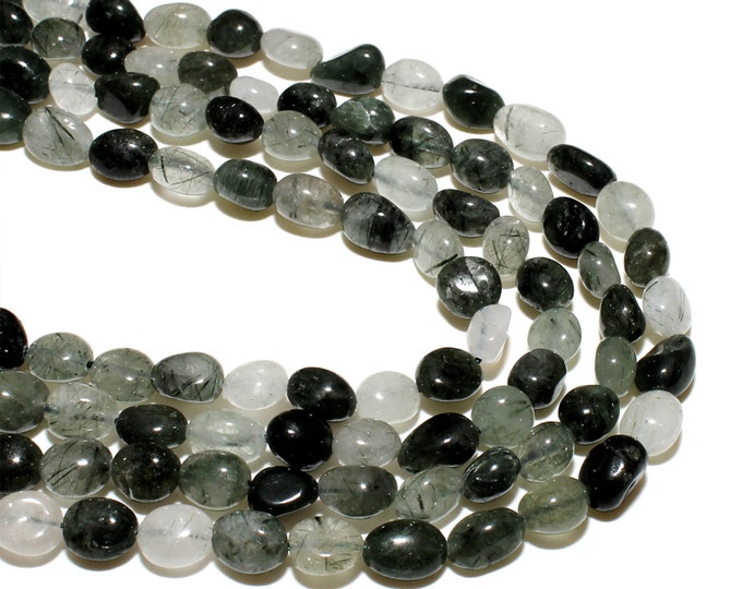Green Rutilated Quartz Nuggets Beads | Grade AAA | Natural Gemstone Loose Beads | Sold by 15 Inch Strand | Size 8~10mm | Hole 1mm