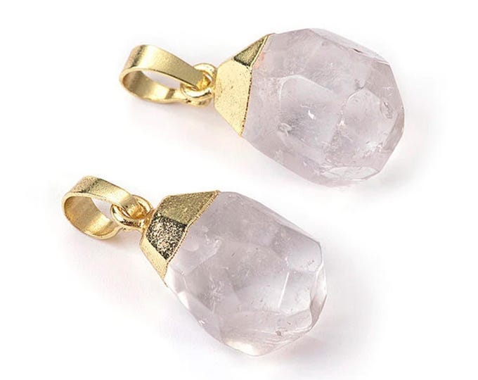 ONE Gold Plated Clear Quartz Faceted Nuggets Pendant Size 12x17mm