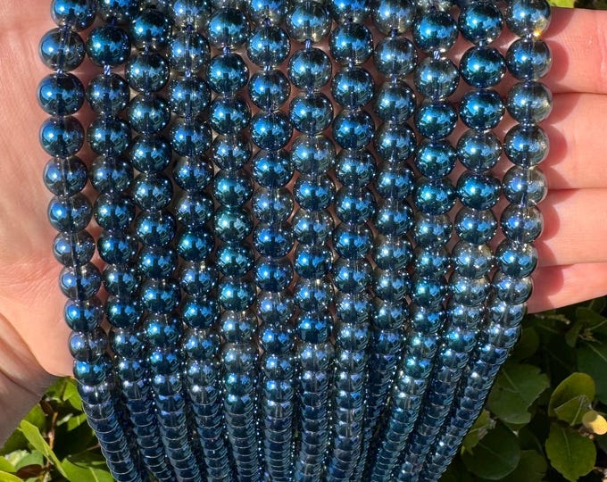 Natural Glossy Blue Angel Aura Quartz Gemstone Round Beads | Grade A | Sold by 15 Inch Strand | Size 6mm 8mm 10mm