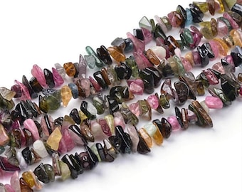 A Grade Natural Tourmaline Gemstone Chips Beads | Sold by 32 Inch Strand | Size 5x8mm | Hole 0.6mm