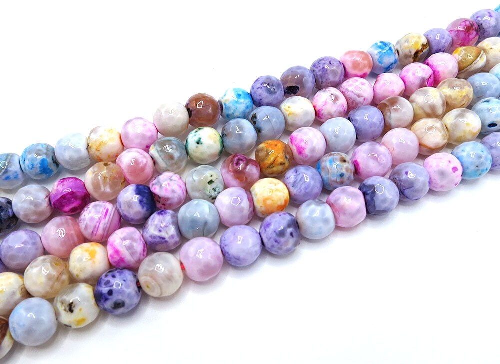 Fire Agate Beads Multi Color Faceted Round Natural Gemstone Loose