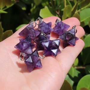 Amethyst Beads Merkaba Pendant 3D Star Charka Healing Polygonal Focal Natural Gemstone Pendant Sold by Piece Size 13x20mm image 2