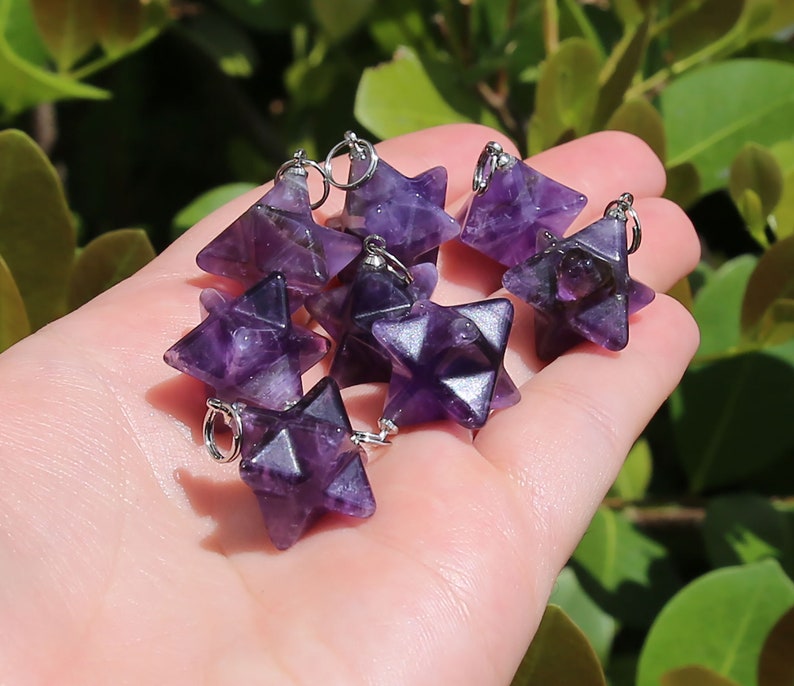 Amethyst Beads Merkaba Pendant 3D Star Charka Healing Polygonal Focal Natural Gemstone Pendant Sold by Piece Size 13x20mm image 2