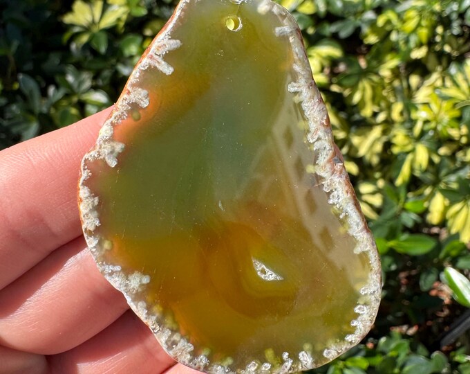 Natural Yellow White Striped Agate Freeform Slab Gemstone Pendant Focal Bead Size 60-80mm