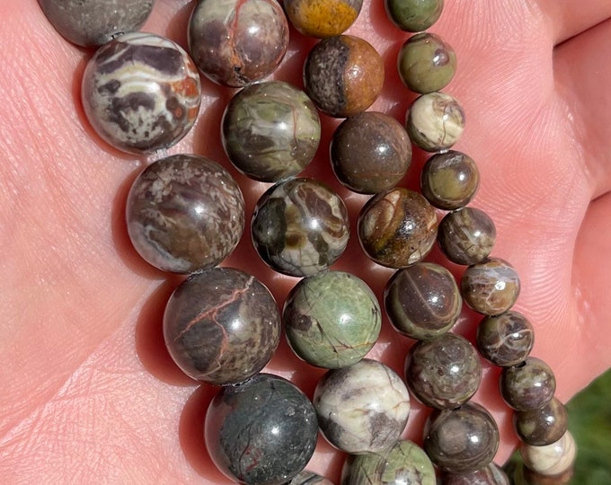 Ocean Jasper Beads | Round Natural Gemstone Loose Beads | Sold by 15 Inch Strand | Size 6mm 8mm 10mm 12mm