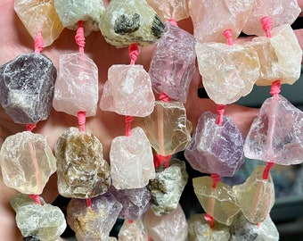 Raw Gemstone Nugget Beads: Mixed Natural Drilled Crystals, 15 Inch Strand