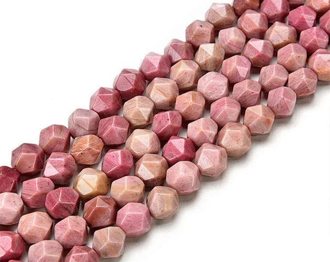 Grade A Natural Pink Rhodochrosite Gemstone Faceted Star Cut Beads | Sold by 15 Inch Strand | Size 7.5-8mm