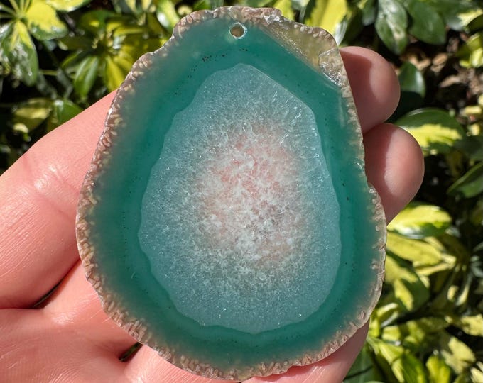 Green Striped Agate Gemstone Freeform Plate Slab Pendant Focal Bead Size 60-80mm