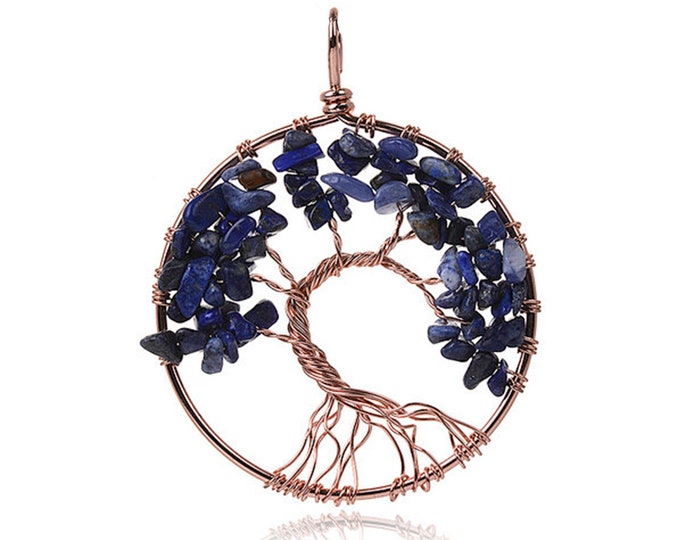 Lapis Lazuli Tree of Life Gemstone Pendant | Chakra Healing Pendant | Size 50mm