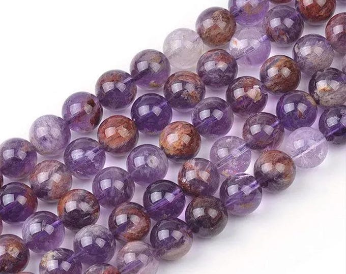 Natural Purple Phantom Quartz Gemstone Round Beads | Grade AAA | Sold by 7.5 Inch Strand | Size 6mm 8mm 10mm 12mm