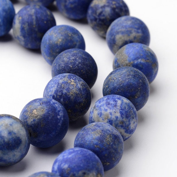 Natural Matte Blue Lapis Lazuli Gemstone Round Beads | Grade A | Sold by 15 Inch Strand | Size 4mm 6mm 8mm 10mm 12mm