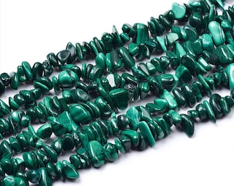 Grade A Natural Green Malachite Gemstone Chips Beads | Sold by 16 Inch Strand | Size 5~8mm | Hole 0.8mm