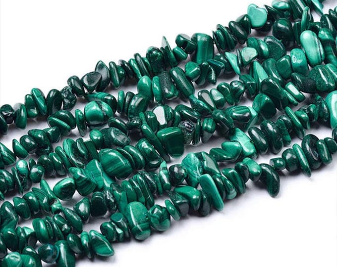 Grade A Natural Green Malachite Gemstone Chips Beads | Sold by 16 Inch Strand | Size 5~8mm | Hole 0.8mm